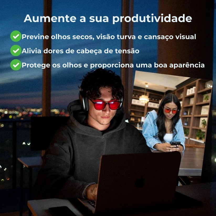 Óculos Solvia™ Unissexo com Lentes Vermelhas e Filtro de Luz Azul